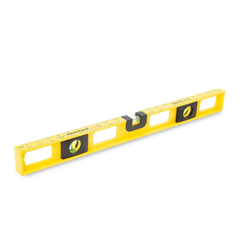 Mayes 10140 Top View Magnetic Level, 24 Inch Level Made in USA, 3 Vials with 270° Center View, Ruled Edge for Accurate Measurements, V-Groove for Curved Surfaces 24-Inch Magnetic