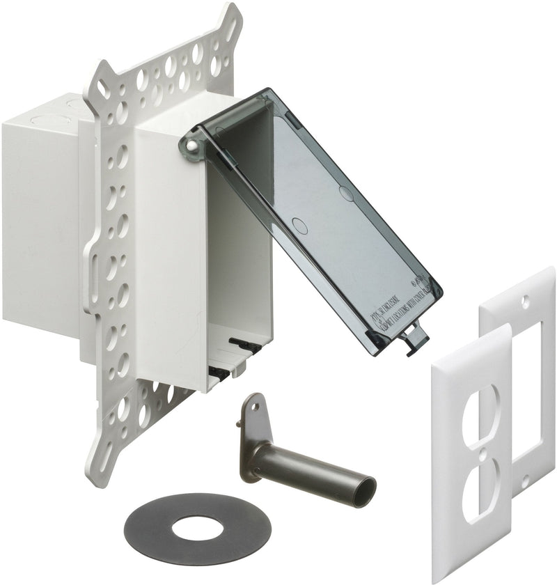 Arlington DBVM1C-1 Low Profile IN BOX Electrical Box with Weatherproof Cover for New Construction Stucco/Textured Surfaces/Rigid Siding, Vertical, 1-Gang, Clear