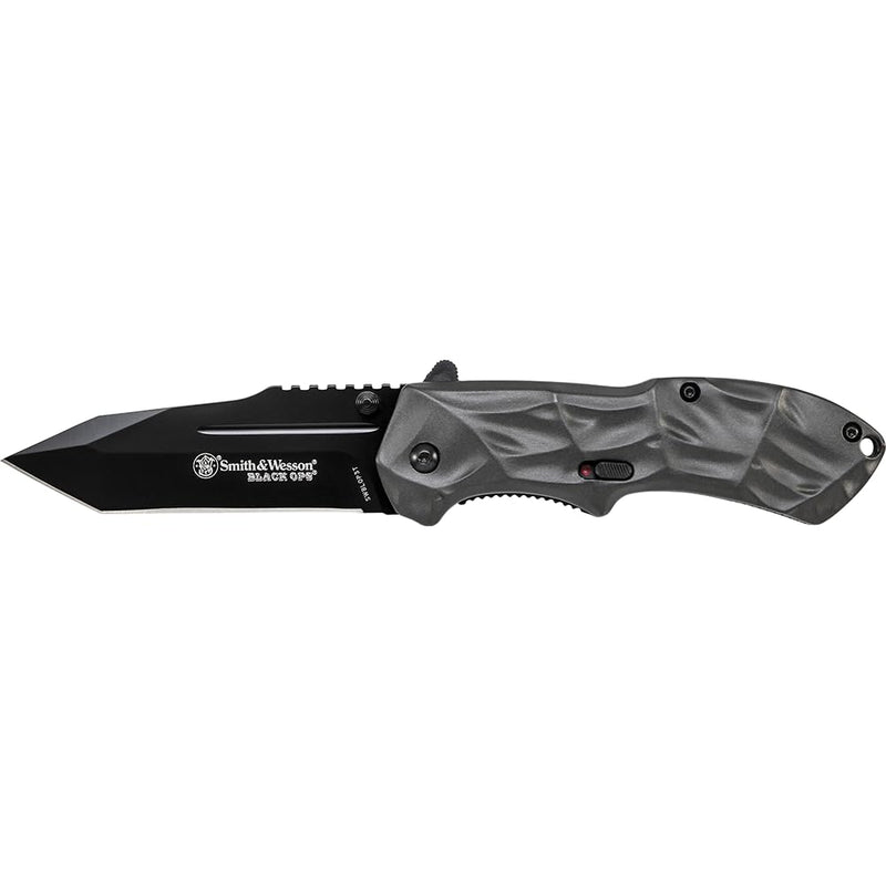 Smith & Wesson Black Ops Silver Handle Folding Knife with Pocket Clip, Aluminum Handle, 3.4" Blade, Stainless Steel Blade, For Tactical, Survival, Outdoors, and Everyday Carry Tanto