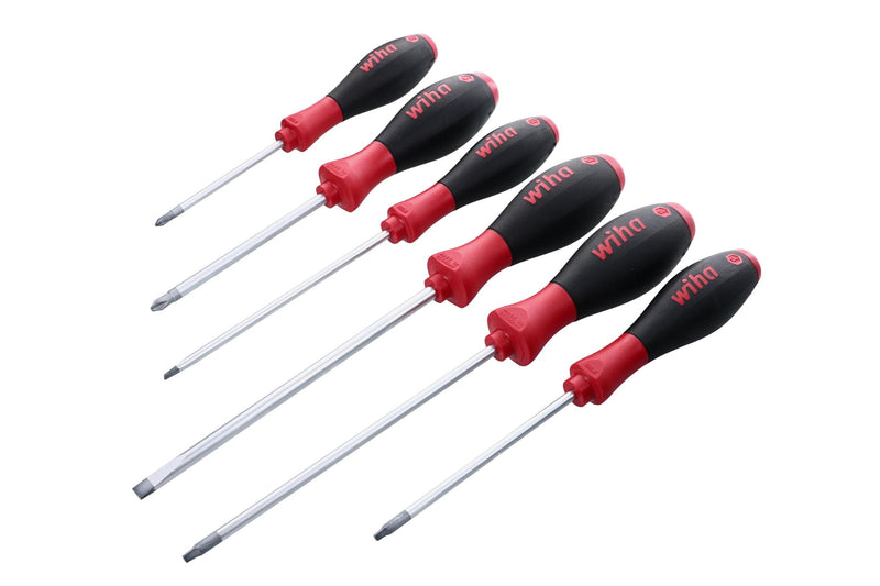 Wiha 30291 SoftFinish Grip ScrewDriver Set, Slotted 4.5-6.5mm, Phillips Number 1-2 and Square Number 1-2, 6-Piece Set 6 Pieces