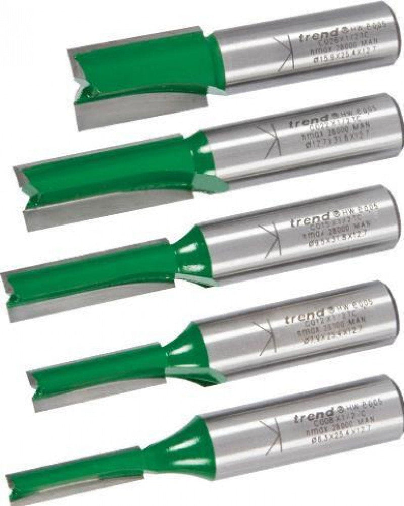 Trend CraftPro 5 Piece Mortise and Tenon Router Bit Starter Set, 1/2-Inch Shank, Tungsten Carbide Tipped, Storage Case Included, SET/MT1X1/2TC 1/2 Inch Shank