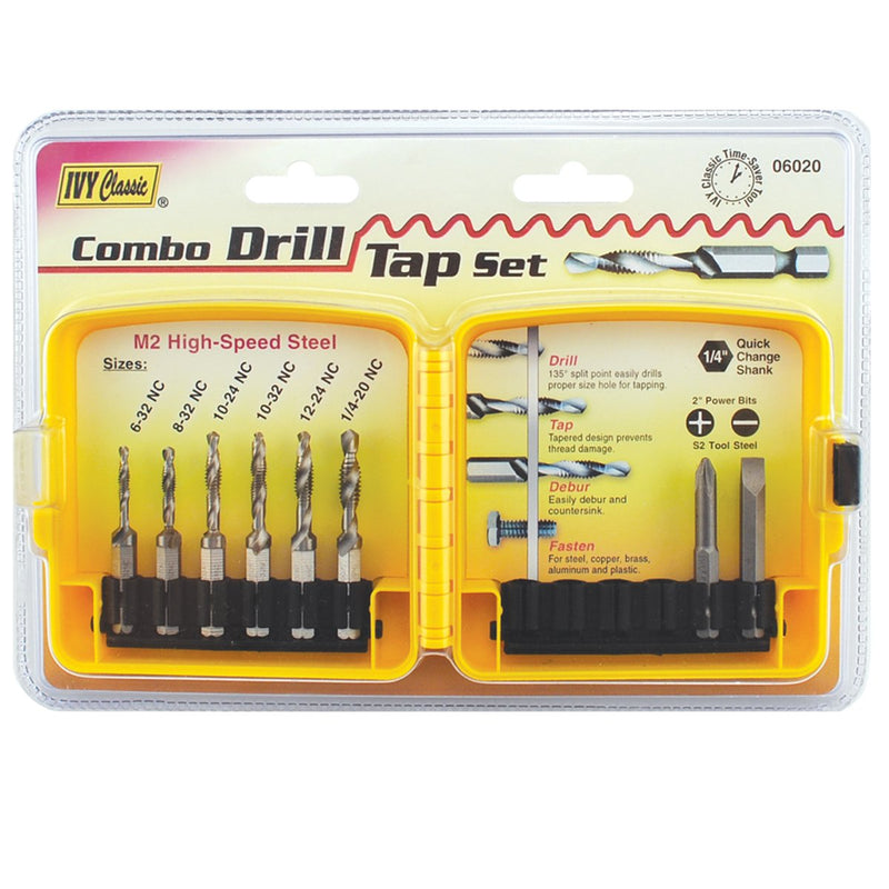 IVY Classic 06020 8-Piece Combo Drill/Tap Bit Set, M2 High-Speed Steel, Sturdy Plastic Case Eight-Piece Set
