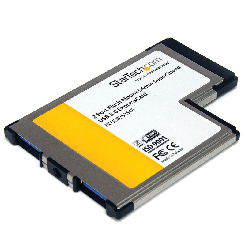 StarTech.com 2 Port Flush Mount ExpressCard 54mm SuperSpeed (5Gbps) USB 3.0 Card Adapter with UASP - Dual Port Laptop ExpressCard USB 3 Controller, TAA (ECUSB3S254F)