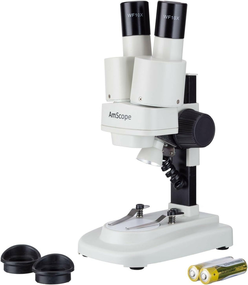 AmScope Kids SE100-LED Portable Binocular Stereo Microscope, WF10x Eyepieces, 20X Magnification, LED Light Source, Battery-Powered
