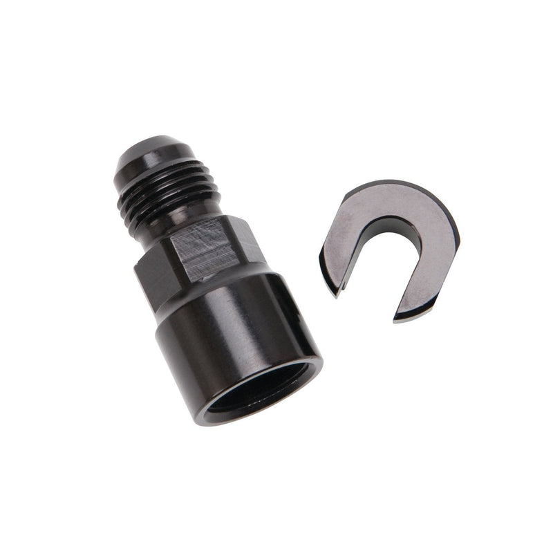 Edelbrock 644113 EFI Adapter Fitting -6 An Male To 5/16" Sae Quick DiSConnect Female SCrew Type Blk Anodized Finish.