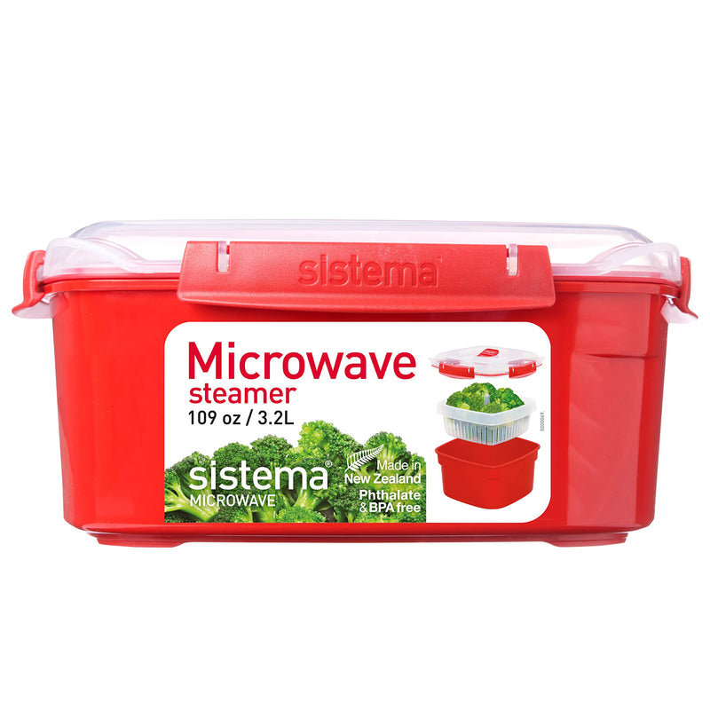 Sistema Heat & Eat Microwaveable Food Steamer with Removable Steamer Basket & Steam Release Vents, Large 3.2L Capacity, Dishwasher & Freezer-Safe, BPA-Free 3.2L Food Steamer