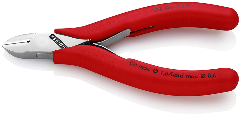 KNIPEX Tools 4-1/2" Electronics Diagonal Cutter, Plastic Grip (7701115), Red