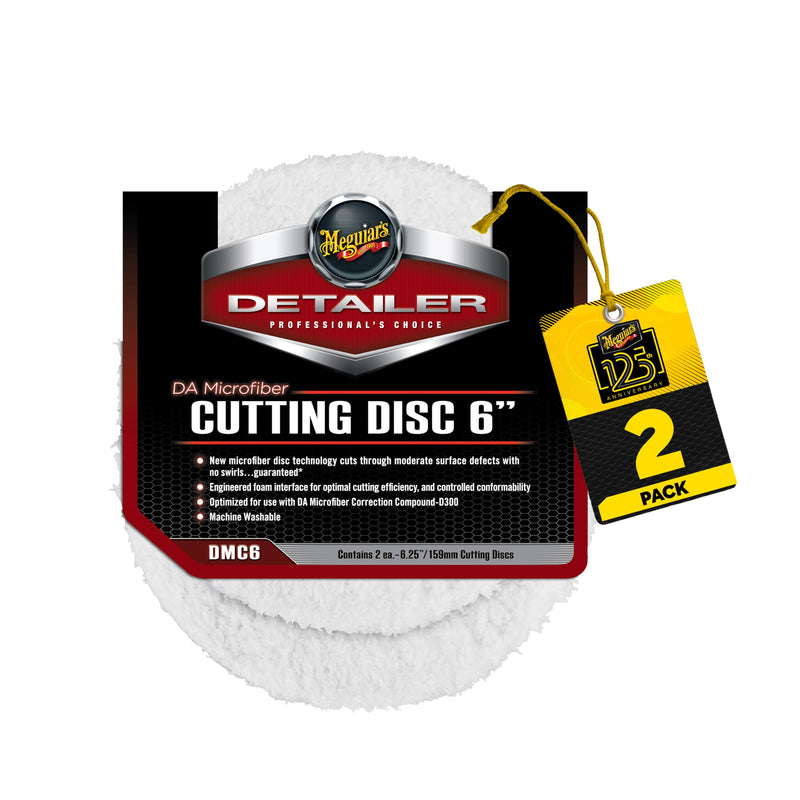 Meguiar's DA 6” Microfiber Cutting Disc, Microfiber Pads Compatible with a DA Polisher for Car Detailing, That Removes Moderate Scratches, Swirls, and Paint Defects, 2 Pack 6" Cutting Disc - 2 Pack