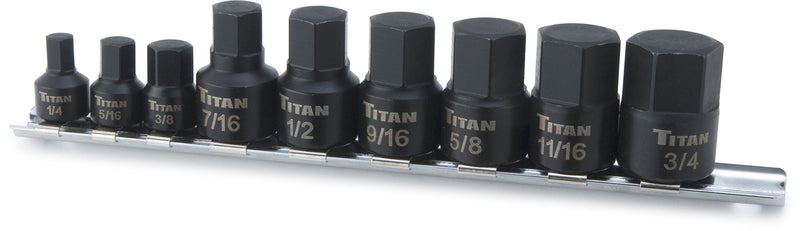 Titan 16140 9-Piece Low Profile Impact SAE Hex Bit Socket Set Stubby SAE Impact