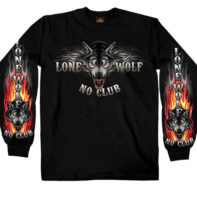 Hot Leathers Black Lone Wolf No Club Biker Long Sleeve Double Sided T-Shirt 3X-Large