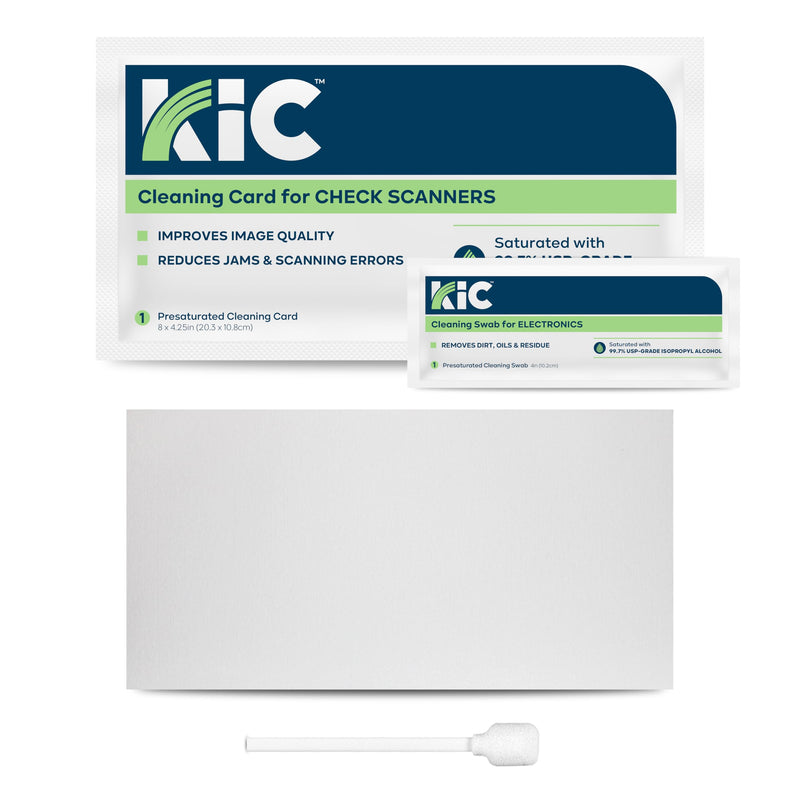 KICTeam - Cleaning Kit for Check Scanner Machines (25 Cleaning Cards & 6 Cleaning Swabs) - Includes 25 Weekly Cleanings
