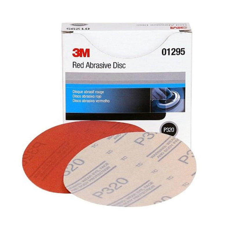 3M Hookit Red Abrasive Disc, 01295, 5 in, 320+ Grit No Hole, Pack of 50 for Auto, Primer, E-Coat Sanding Grade :P320 Number of Holes :No Holes Diameter: 5