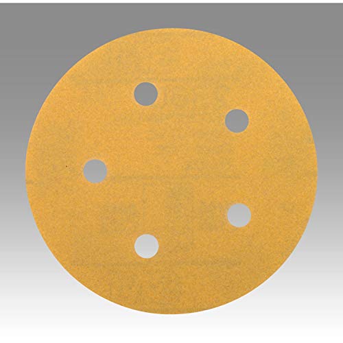 3M Hookit Gold Film Disc 255L, 5 in x NH, 5 Hole P120, D/F, Die 500FH, 100 Discs per Box 4 Boxes per case P120 & 5 holes