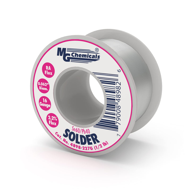 MG Chemicals - 4898-227G 60/40 Rosin Core Leaded Solder, 0.062" Diameter, 1/2 lbs Spool