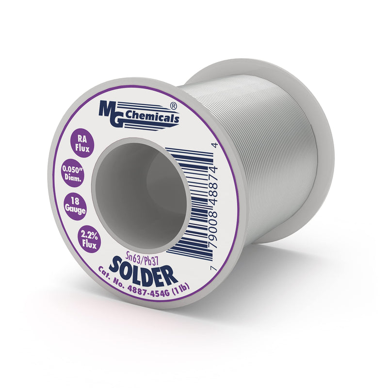 MG Chemicals - 4887-454G 63/37 Rosin Core Leaded Solder, 0.05" Diameter, 1 lb Spool 454G
