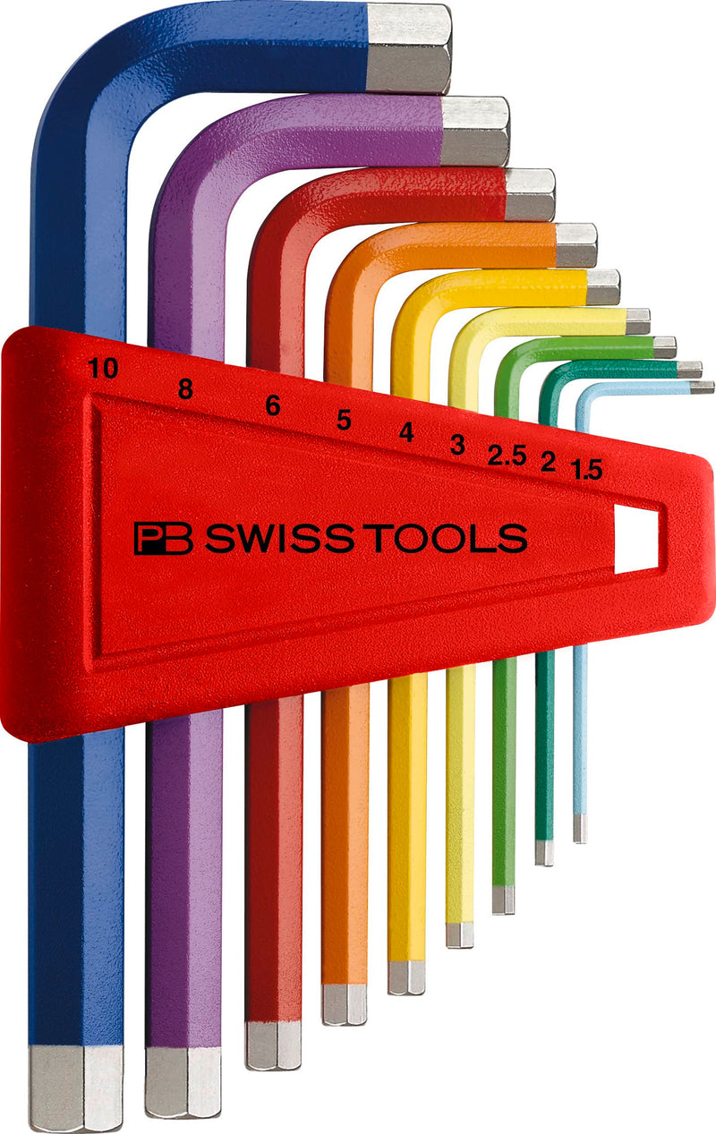 PB SWISS TOOLS 9 Rainbow Key L-Wrenches with Precisely Chamfered Edges and Colour Coded by Size, Model #210.H-10 RB, Set in a Practical Plastic Holder PB 210.H-10 RB CN (1.5-10 mm)