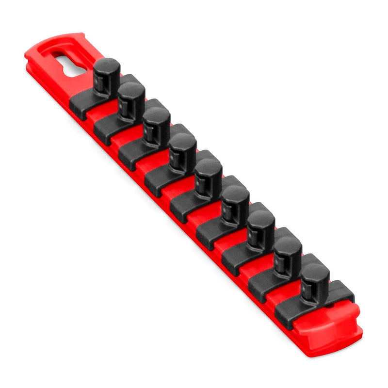 Ernst Manufacturing - 8411-Red-3/8 8411 8-Inch Socket Organizer with 9 3/8-Inch Twist Lock Clips, Red 3/8-Inch Twist Clips