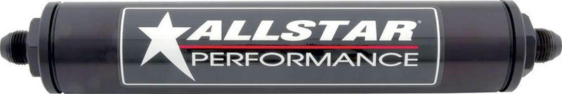 Allstar Performance Allstar PerformanceAllstar ALL40244 Black 12" Long x 2" Diameter Anodized Aluminum -8 AN Inlet/Outlet In-Line Fuel Filter Housing, 8AN Ends