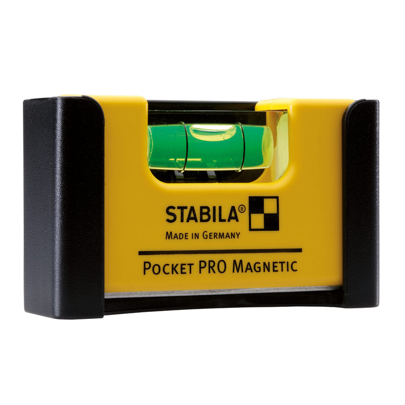 STABILA Pocket PRO Magnetic mini spirit level with belt clip, 7 cm, strong rare earth magnet, 1 horizontal level, made in Germany, yellow, 15 x 8 x 20 cm 7cm