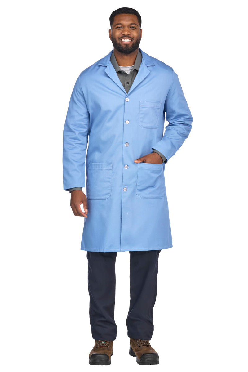 Bulwark Flame Resistant 7oz Cotton Lapel Collar Lab Coat Light Blue Small