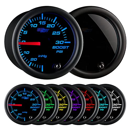 GlowShift Tinted 7 Color 30 PSI Turbo Boost Vac Gauge Kit, 2-1/16" 52mm