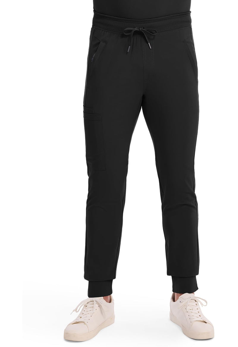 Cherokee Mens Mid Rise Jogger Scrub Pants with Zipper Cargo Pocket 360 Stretch Moisture Wicking PROTX2 Fabric - CK004A Large Black