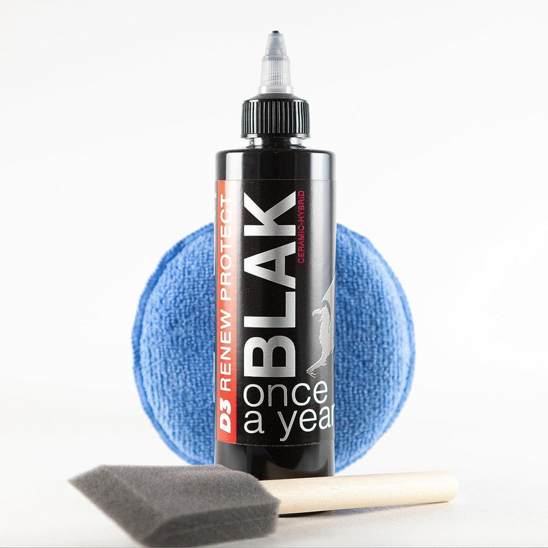 Blak 8oz | Tire Shine & Trim Restorer | Ceramic-Hybrid Protectant for Motorcycles, Golf Carts, RVs | Restore Faded Plastic, Cracked Vinyl & Prevent Dry Rot | Long-Lasting OEM Finish Blak 8oz
