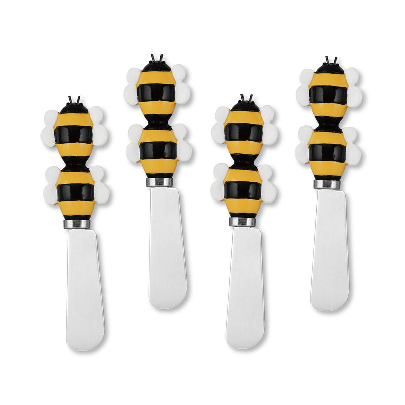 Supreme Housewares Bee Cheese Spreaders, Hand-Painted Resin Handles with Stainless Steel Blades for Spreading Cream Cheese, Butter, Jam, or Sandwich, Set of 4 Bees