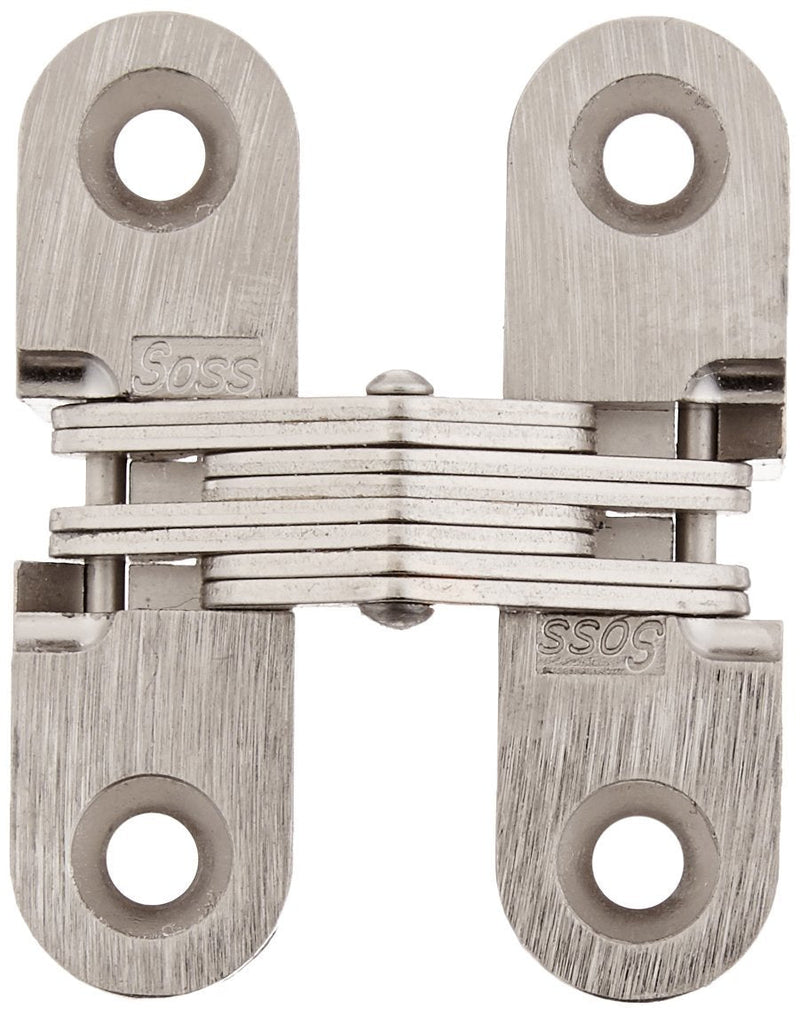 SOSS 203 Zinc Invisible Hinge with Holes for Wood or Metal Applications, Mortise Mounting, Satin Nickel Exterior Finish (Pack of 2) #6 X 1 inches