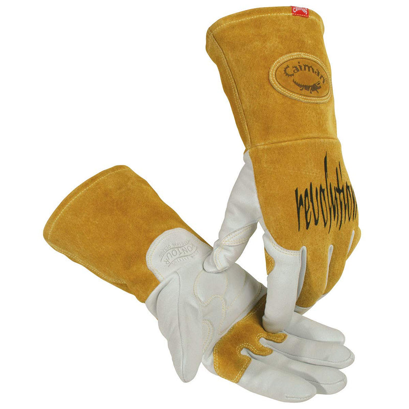 Caiman unisex-adult Premium Goat Grain Tig/Mig Welding Gloves With Split Cowhide Back and Flame Resistant Insulated Back X-Large (Pack of 1) White/Gold