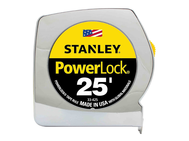 Stanley 33425 Powerlock II Power Return Rule, 1-Inch x 25ft, Chrome ABS/Yellow