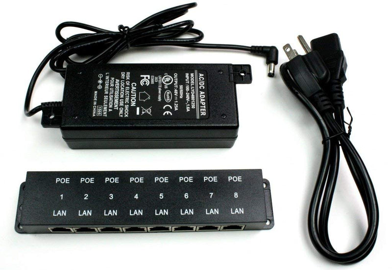PoE Texas 8 Port Injector - 10/100 Passive Power Over Ethernet With 48V 60W UL Power Supply - 802.3af for VoIP Phones, WiFi Access Points, IP Cameras - Add to A Non-PoE Switch