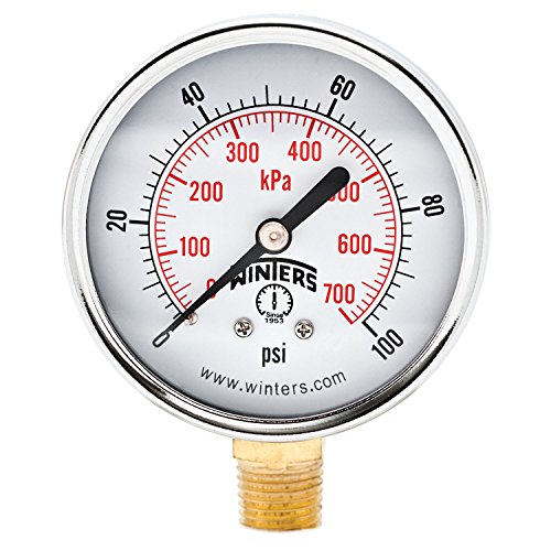 Winters 2-1/2 inch Dial Size, Multi Function Economy Utility Dry Pressure Gauge, Brass Internals, Black Steel Case, Dual Scale 0-60 psi/kPa, 3-2-3% Accuracy, 1/4 inch NPT Bottom Mount, Pressure Gauge