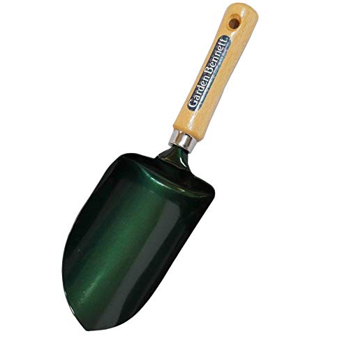 Garden Helper Soil Scoop Garden Tool, Large Loose Soil Scooper Tool for Transplanting and Gardening, Heavy Duty Japanese Steel Balde, Wood Handle, Made in Japan