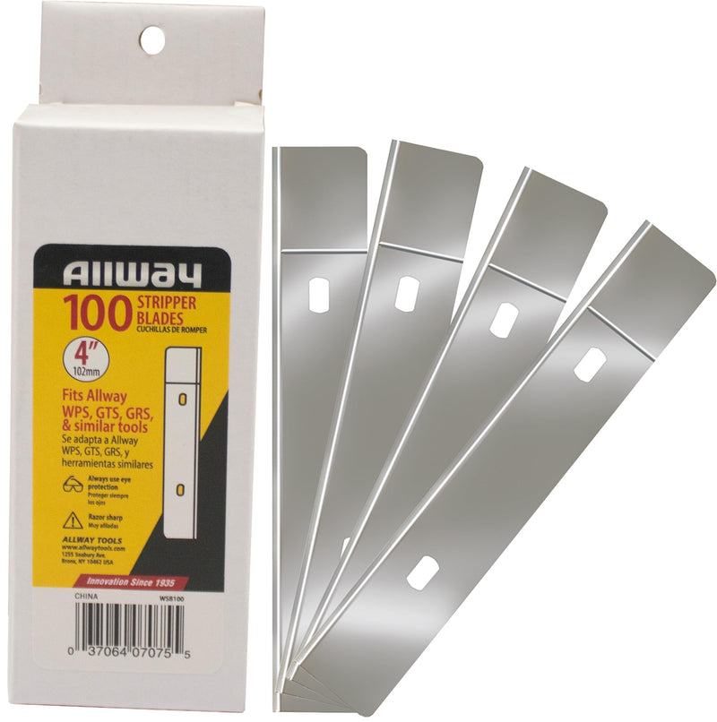 ALLWAY WSB100 Replacement Scraper Blade, 4", 100 Pack | High-Carbon Steel Blades Replacement Scraper Blades (100 Pack)
