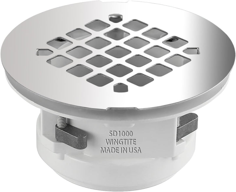 Shower Drain Replacement – Genuine OEM WingTite – 10 Year Warranty – Made in USA – Chrome SD1000 – Installs from the Top – For Fiberglass/Plastic Showers – Fits 2" PVC/ABS – US Tech Support