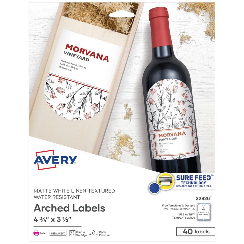 Avery Arched Wine Labels with Sure Feed for Laser Printers, 4.75" x 3.5", 40 White Labels (22826) 1