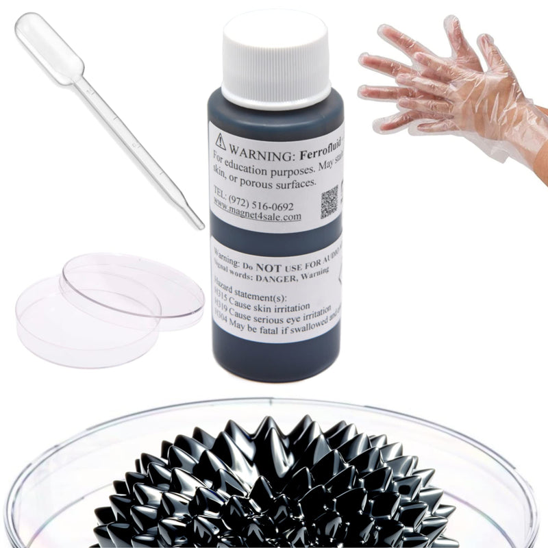 CMS MAGNETICS - (2oz Kit) Ferrofluid Science Experiment Kit for Education in Magnetism - Includes: 2 Fluid Ounce (59mL) Bottle of Ferrofluid, Gloves, Pipette, Petri Dishes 2 fluid oz (59mL) Basic Fluid Kit