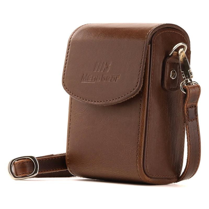 MegaGear Leather Camera Case with Strap, Compatible with Canon PowerShot S120, Nikon Coolpix P340, Panasonic Lumix DMC-ZS50, ZS45, Sony Cyber-shot DSC-RX100 III, IV, V – Brown Dark Brown