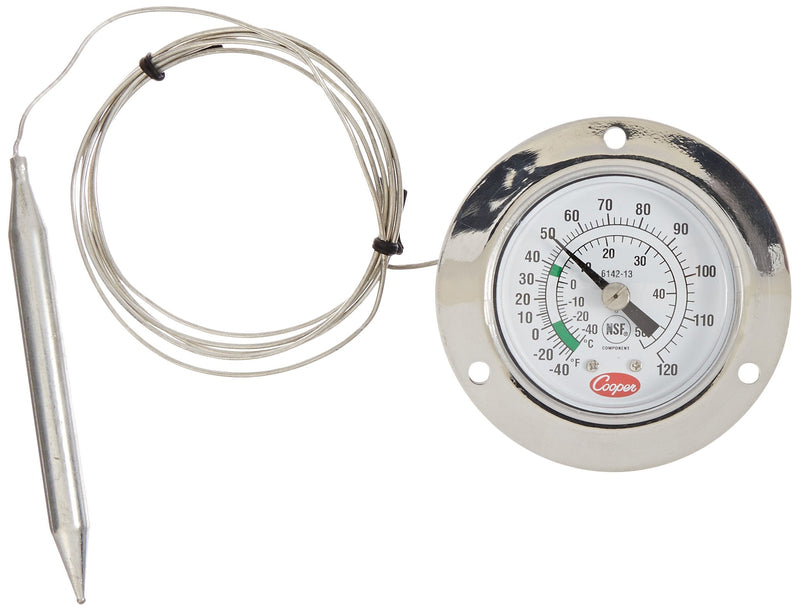 Cooper-Atkins 6142-13-3 Vapor Tension Panel Thermometer with Front Flange, NSF Certified, 48" Capillary Length, -40/120°F Temperature Range