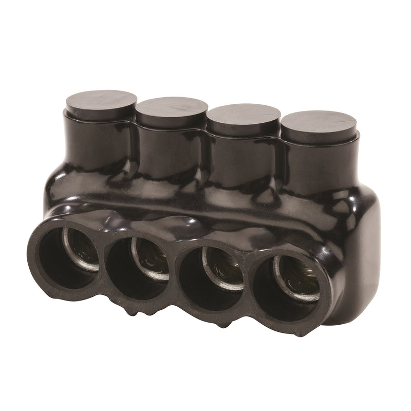 NSI IPL250-4B Polaris Insulated Multi-Tap Connector 3 Port (Single Sided Entry) 250 MCM-6 AWG-Bagged wire-terminals, 3 x 1 x 2, Black