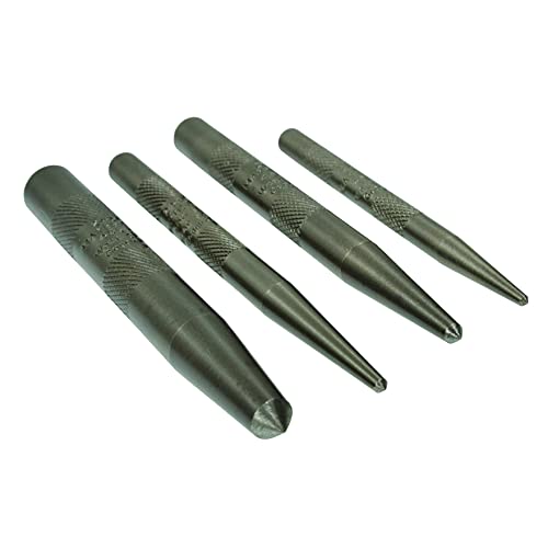 Mayhew Tools 62213 Knurled Center Punch, 4-Piece Set, Black Oxide Finish