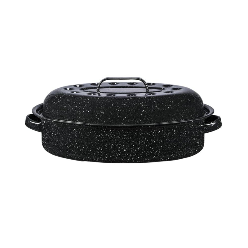 Granite Ware – 15-Inch Covered Oval Roaster - Speckled Black