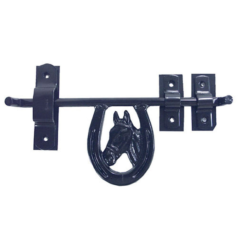 Intrepid International Horseshoe with Horsehead Barn Door Latch - Heavy-Duty Steel Hardware Included, Rust-Resistant Design, Black