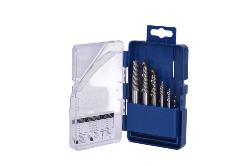 Century Drill & Tool 88710 Spiral Flute Screw Extractor & Left-Hand Drill Set, 10 Piece, M35 Cobalt Steel, Includes #1 - #5 Extractors & Left Hand Drills 10-piece Spiral Flute