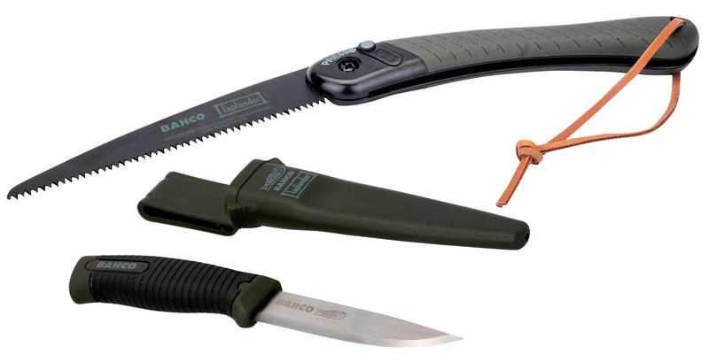 Bahco BAHLAP-KNIFE Ergonomic 7-1/2" Laplander Folding Saw & Knife Set, Includes 396-LAP and 2446-LAP with Rust-Proof Blade and Belt Holster for Bushcraft, Camping, Trail Maintenance & Outdoor Tasks