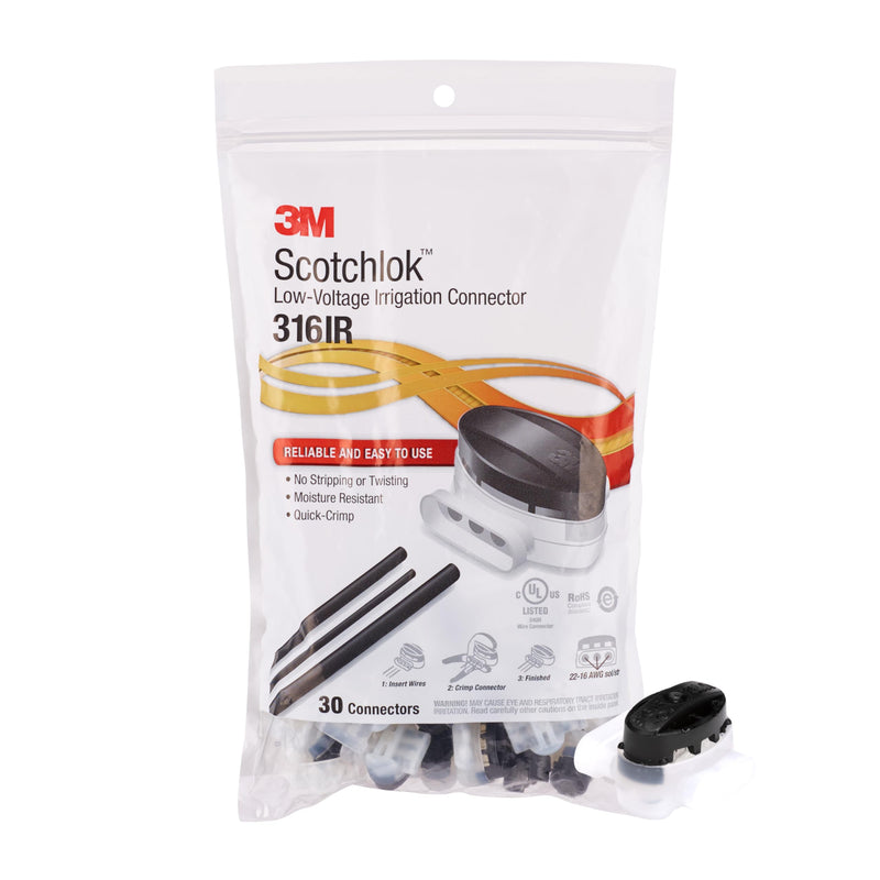 3M Scotchlok Self-Stripping Electrical IDC 316IR, Black/White Color, Pigtail, Irrigation Applications, Moisture Resistant, 22-16 AWG, Bag of 30