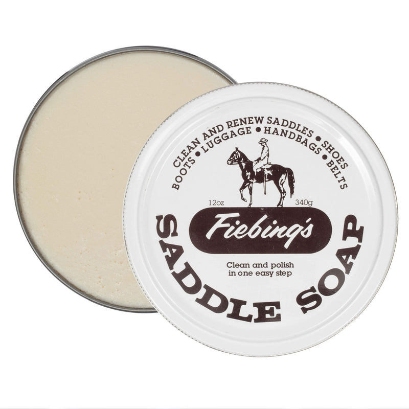 Fiebing's White Saddle Soap for Leather (12 oz Tin) - Cleaner & Conditioner to Soften, Protect & Restore Leathercraft - Soap for Car Seat, Couch, Shoe, Purse, Boot, Bag, & Saddles Unscented 12 Ounce (Pack of 1)