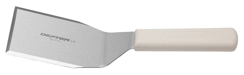 Dexter-Russell 19713 Sani-Safe Hamburger Turner, Offset, Solid Beveled Blade, 4" x 3", Stainless Steel, Textured White Poly Handle, Stiff Blade, Made in USA