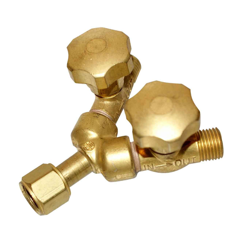 Western Enterprises 112 Valved "Y" Connections, 200 PSIG, Brass, LH, 9/16" - 18, Female/Male Connection, 0.5 Length, B-Size